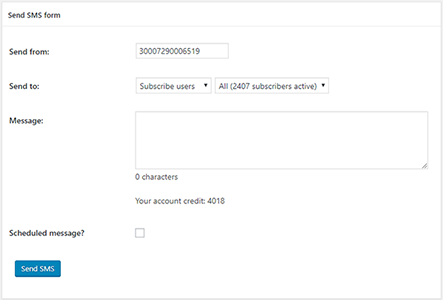 Advanced Send SMS page