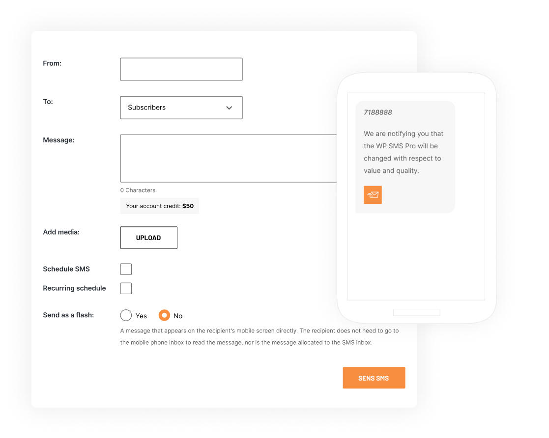 Advanced Send SMS page