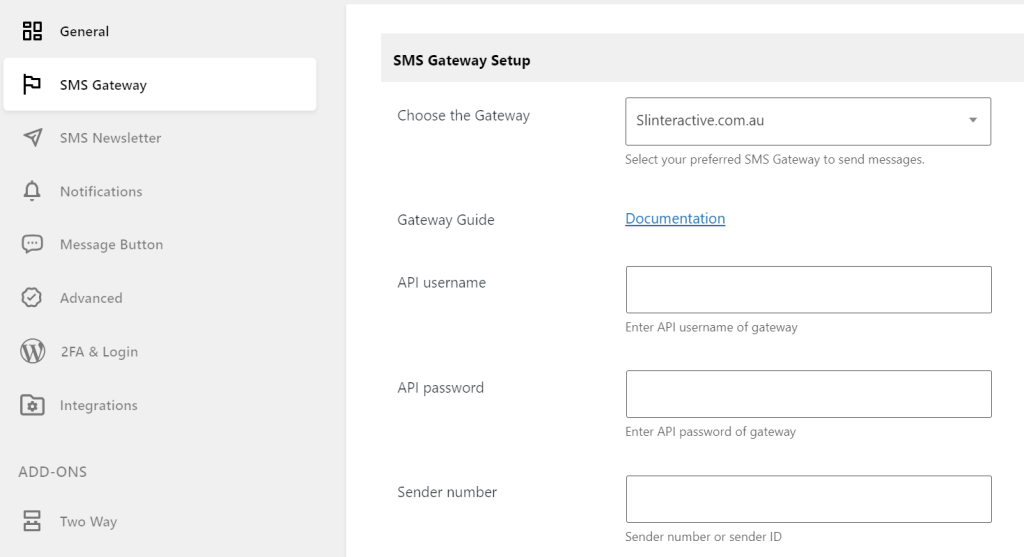 SL Interactive SMS gateway page
