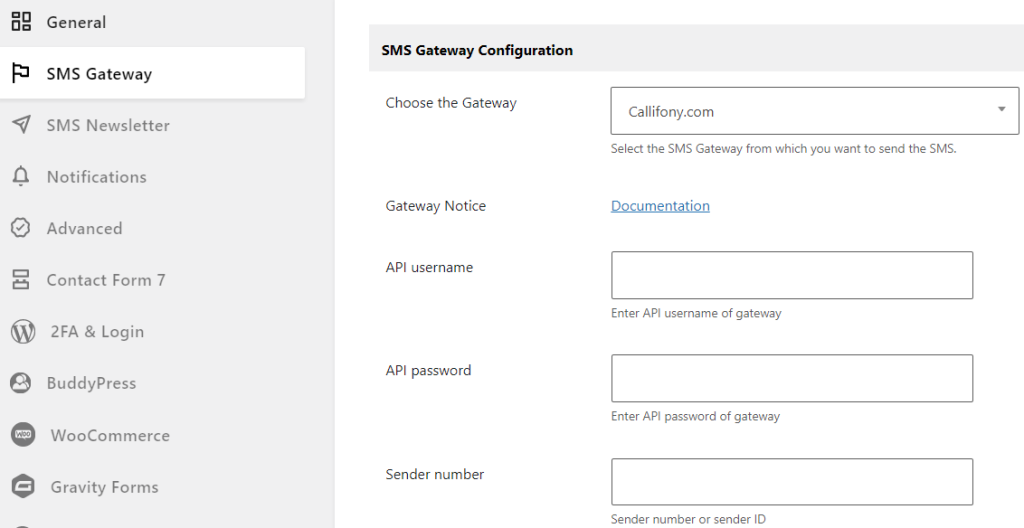 callifony gateway configuration page