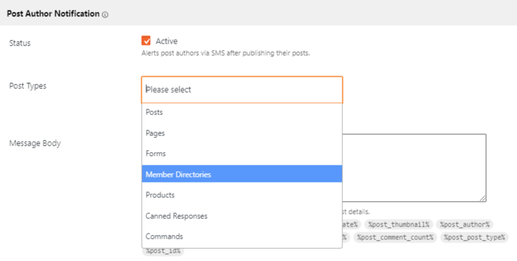 Post Author Notifications in WP SMS