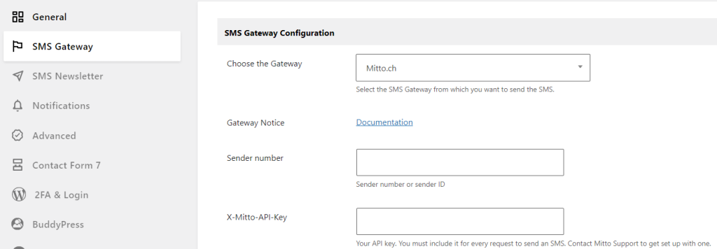 Mitto configuration page