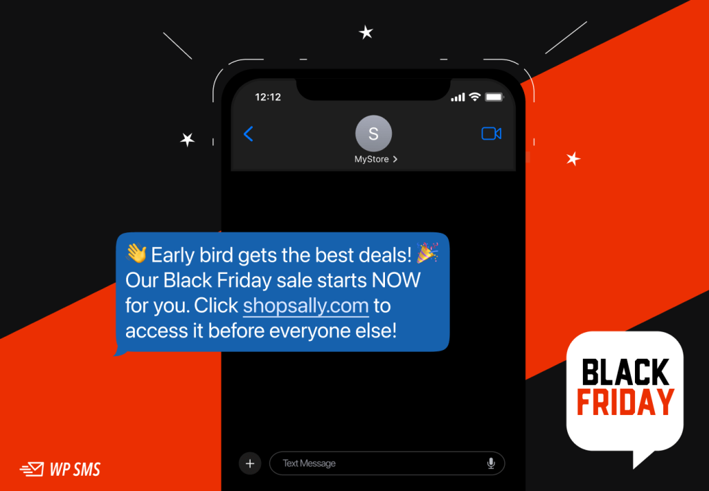 “early bird” text message template to use on Black Friday