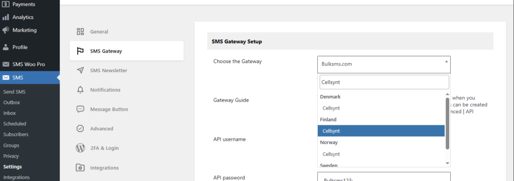 Connect Cellsynt to WP SMS