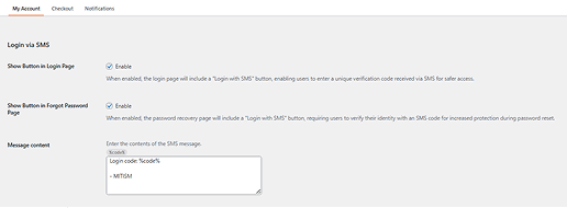 Login with SMS on My Account